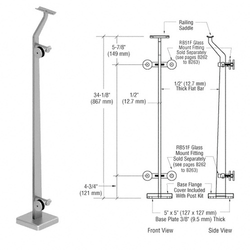 CRL P536LEPS Polished Stainless Left End P5 Series Post Railing Kit