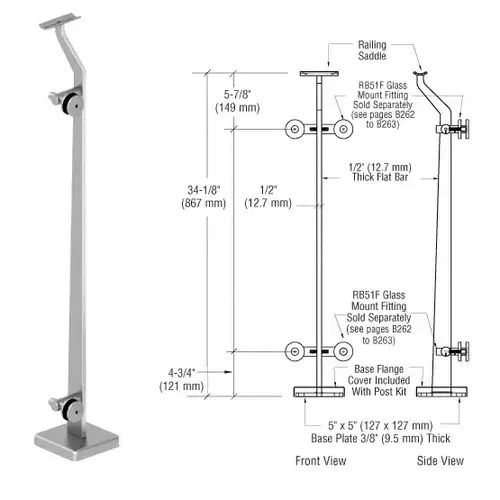 CRL P536REPS Polished Stainless Right End P5 Series Post Railing Kit