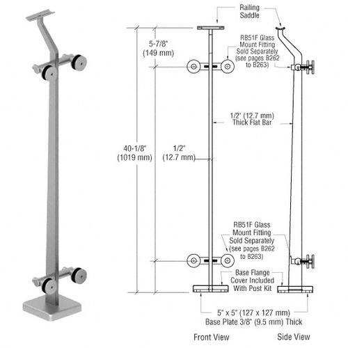 Brushed Stainless 180 Degree Center P5 Series Post Railing Kit