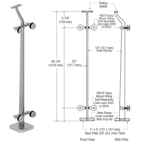 CRL P542CBS Brushed Stainless 180 Degree Center P5 Series Post Railing Kit