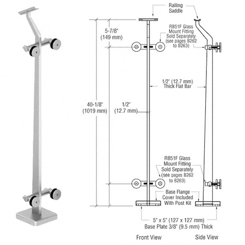 Polished Stainless 180 Degree Center P5 Series Post Railing Kit