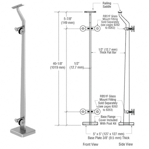 Polished Stainless Right End P5 Series Post Railing Kit