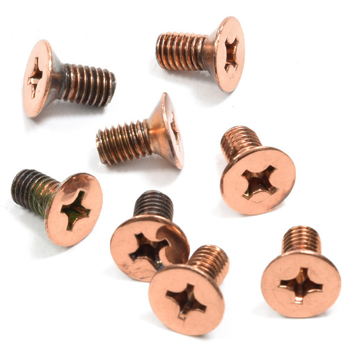 Polished Copper 6 x 12 mm Cover Plate Flat Head Phillips Screws - pack of 8