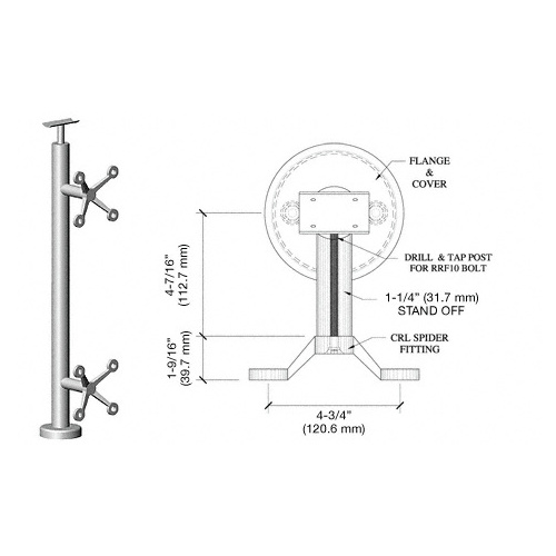 CRL P636CBS Brushed Stainless 36" P6 Series Spider 180 Degree Center Post Railing Kit