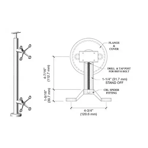 Polished Stainless 36" P6 Series Spider 180 Degree Center Post Railing Kit