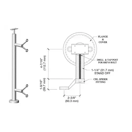 Polished Stainless 36" P6 Series Spider End Post Railing Kit