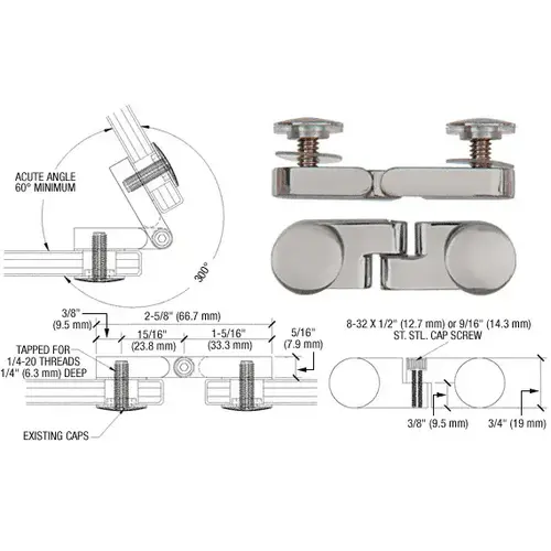 CRL P68FBN Brushed Nickel Low Profile Cap Angle Panel Connector