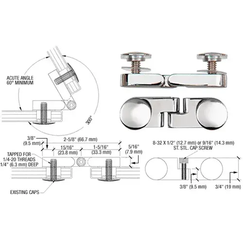 Chrome Low Profile Cap Angle Panel Connector