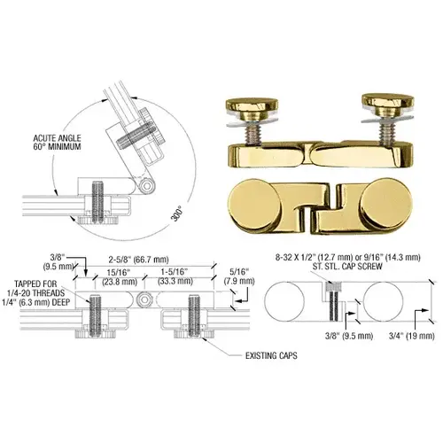 CRL P68RBR Brass Standard Cap Angle Panel Connector