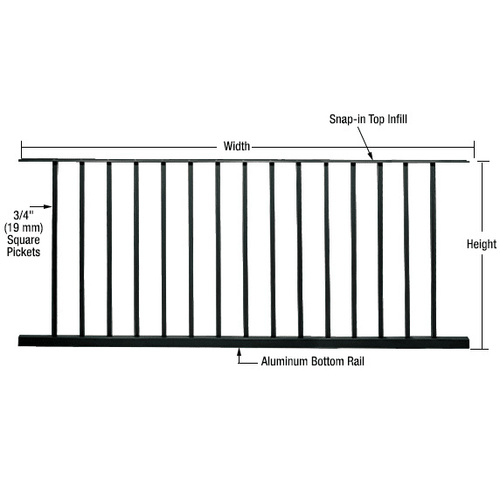 Matte Black 200, 300, 350, and 400 Series 72"W x 36"H Picket Panel