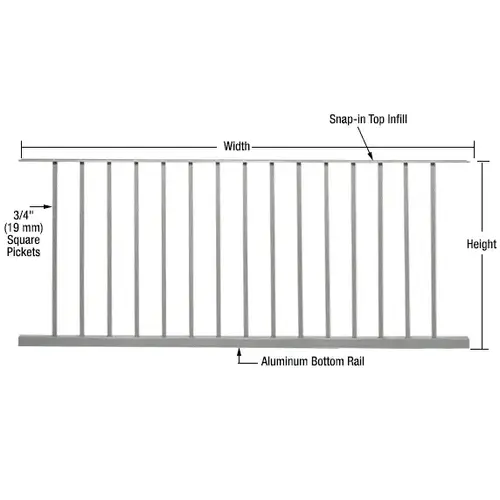 Metallic Silver 200, 300, 350, and 400 Series 72"W x 48"H Picket Panel