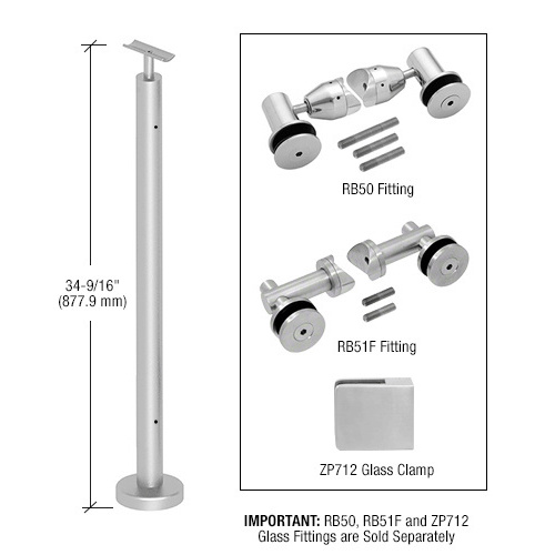 Brushed Stainless P7 Series 36" End Post Fixed Fitting Railing Kit