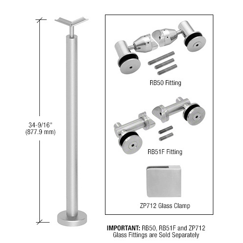 Brushed Stainless 36" P7 Series Corner Post Railing Kit No Fittings