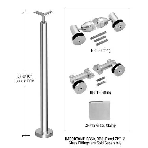 Polished Stainless P7 Series 36" Corner Post Fixed Fitting Railing Kit