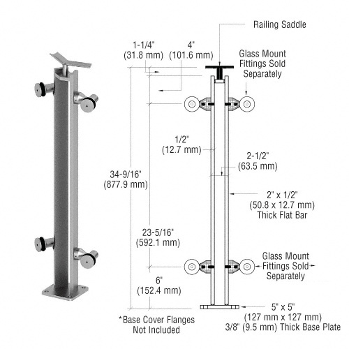 CRL P8F36ABS Brushed Stainless 36" P8 Series 135 Degree Angle Post Fixed Fitting Railing Kit
