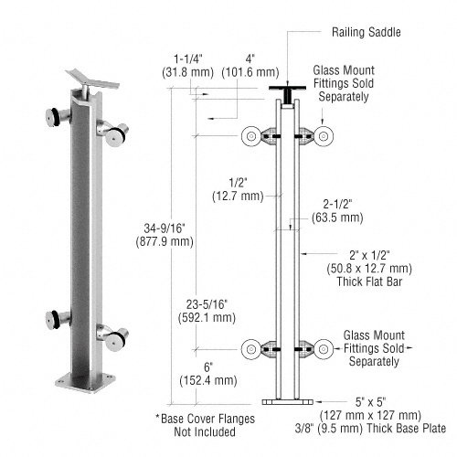 CRL P8F36APS Polished Stainless 36" P8 Series 135 Degree Angle Post Fixed Fitting Railing Kit
