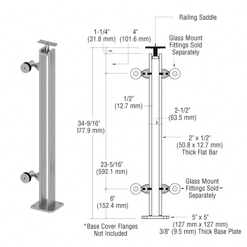 CRL P8F36EBS Brushed Stainless P8 Series 36" End Post Fixed Fitting Railing Kit