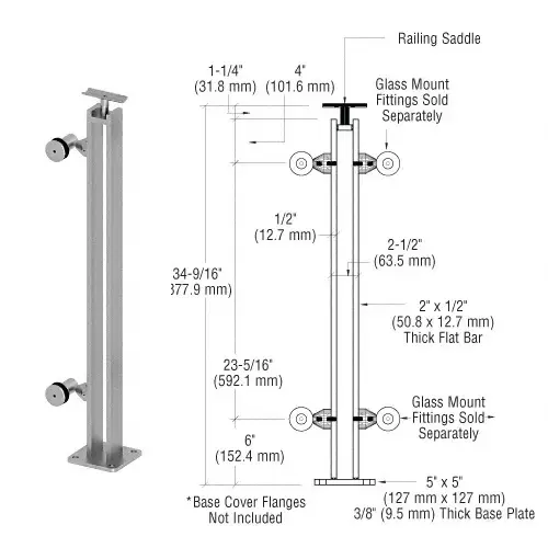 CRL P8F36EBS Brushed Stainless P8 Series 36" End Post Fixed Fitting Railing Kit