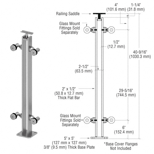 CRL P8F42CBS Brushed Stainless 42" P8 Series 180 degree Center Post Fixed Fitting Railing Kit