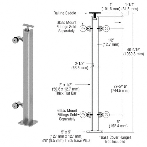 CRL P8F42EBS Brushed Stainless P8 Series 42" End Post Fixed Fitting Railing Kit