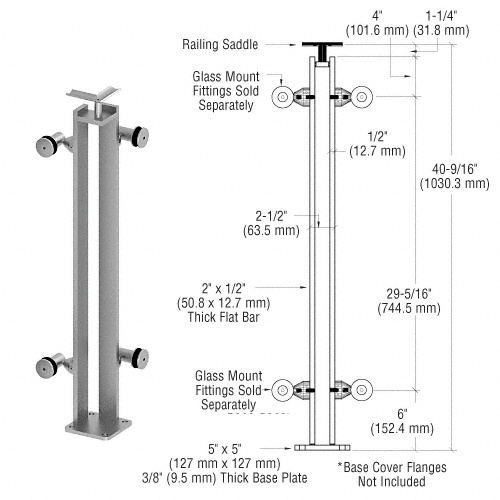 Brushed Stainless P8 Series 42" Corner Post Fixed Fitting Railing Kit