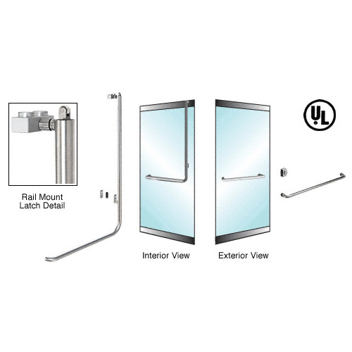 Brushed Stainless Right Hand Reverse Swing Low Profile Rail Mount Keyed Access "A" Exterior, Top Securing Panic Handle