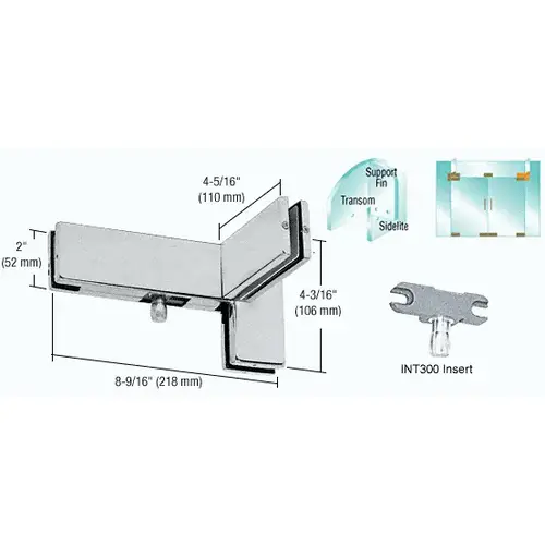 Brushed Stainless Left Hand Sidelite Transom Patch with Support Fin Bracket and 1NT300 Insert