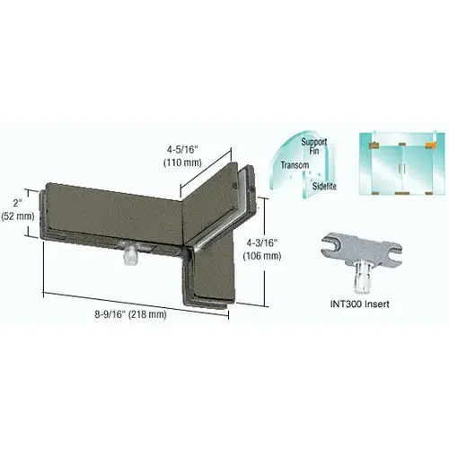Dark Bronze Left Hand Sidelite Transom Patch With Support Fin Bracket and 1NT300 Insert