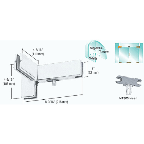 Satin Anodized Right Hand Sidelite Transom Patch with Support Fin Bracket and 1NT300 Insert