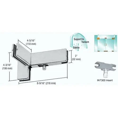 Brushed Stainless Right Hand Sidelite Transom Patch with Support Fin Bracket and 1NT300 Insert