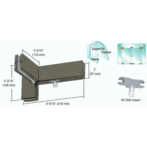 Dark Bronze Right Hand Sidelite Transom Patch with Support Fin Bracket and 1NT300 Insert