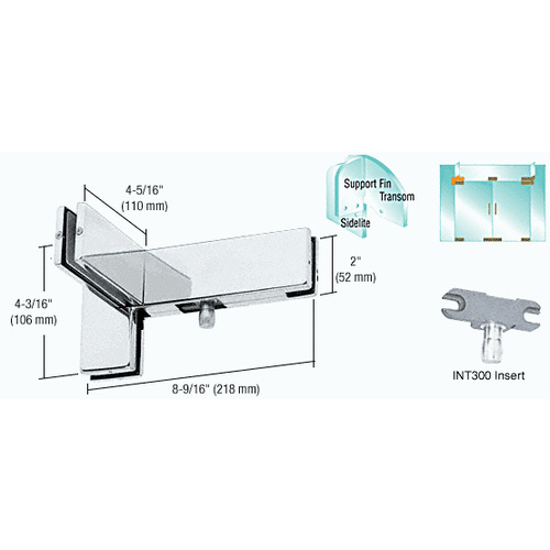 Polished Stainless Right Hand Sidelite Transom Patch With Support Fin Bracket and 1NT300 Insert