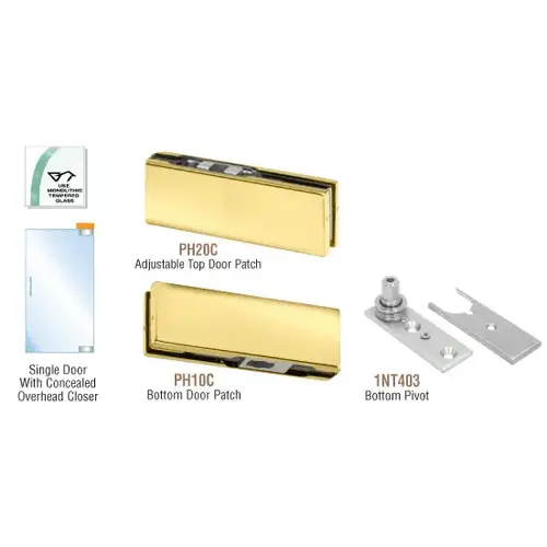 Polished Brass North American Patch Door Kit for Use with Overhead Door Closer - Without Lock