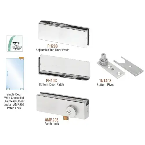 Satin Anodized North American Patch Door Kit for Use with Overhead Door Closer - With Lock