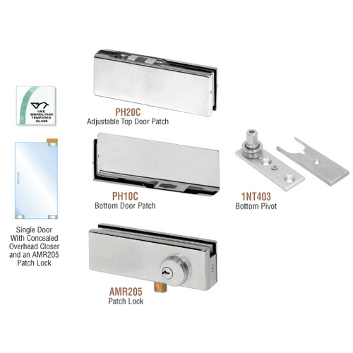 Brushed Stainless North American Patch Door Kit for Use with Overhead Door Closer - With Lock