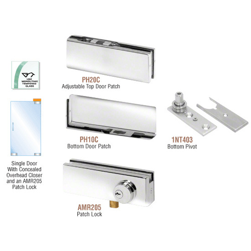 Polished Stainless North American Patch Door Kit for Use with Overhead Door Closer - With Lock