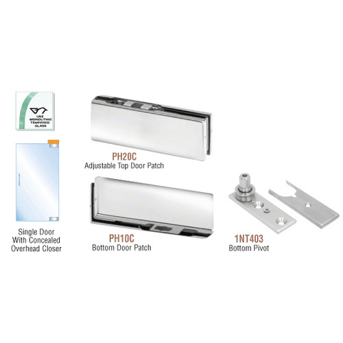 Polished Stainless North American Patch Door Kit for Use with Overhead Door Closer - Without Lock