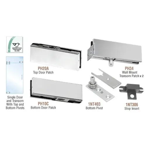 Brushed Stainless North American Patch Door Kit for Use with Fixed Transom - Without Lock