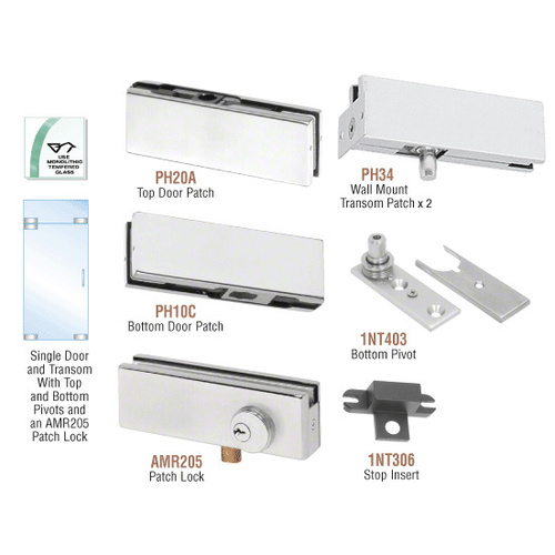 Satin Anodized North American Patch Door Kit for Use with Fixed Transom - With Lock