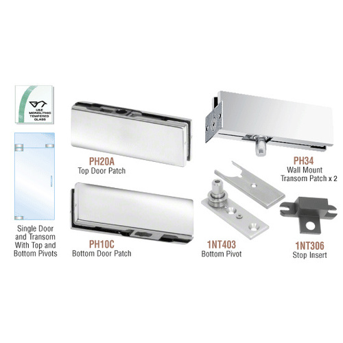 Polished Stainless North American Patch Door Kit for Use with Fixed Transom - Without Lock