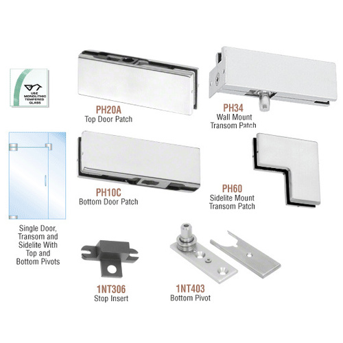 Satin Anodized North American Patch Door Kit for Use With Fixed Transom and One Sidelite - Without Lock