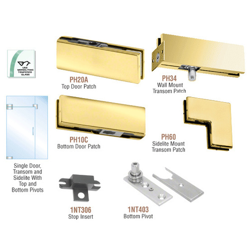 Polished Brass North American Patch Door Kit for Use With Fixed Transom and One Sidelite - Without Lock