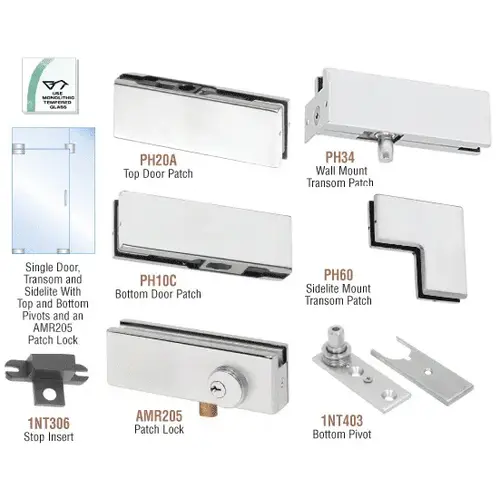 Satin Anodized North American Patch Door Kit for Use With Fixed Transom and One Sidelite - Without Lock