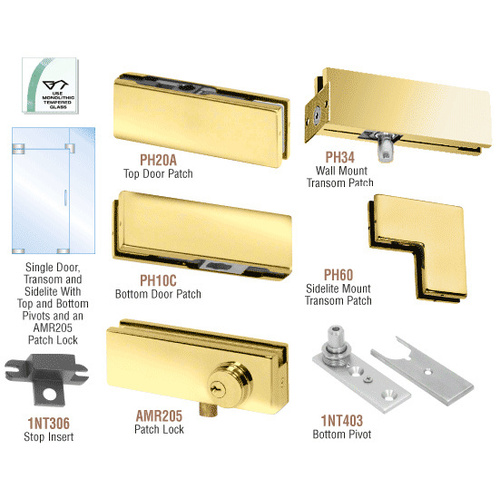 Polished Brass North American Patch Door Kit for Use With Fixed Transom and One Sidelite - With Lock