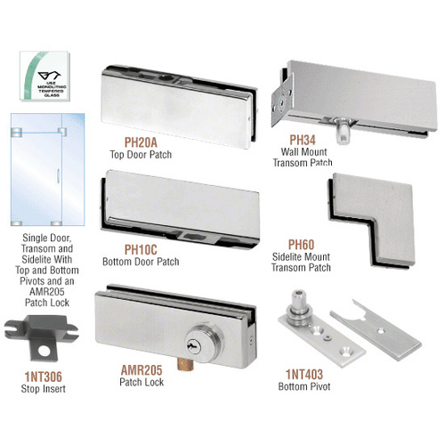 Brushed Stainless North American Patch Door Kit for Use With Fixed Transom and One Sidelite - Without Lock