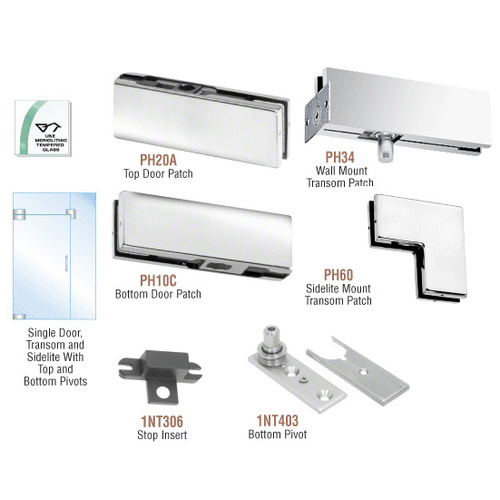 Polished Stainless North American Patch Door Kit for Use With Fixed Transom and One Sidelite - Without Lock