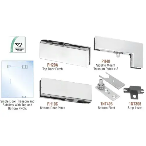 Satin Anodized North American Patch Door Kit for Use with Fixed Transom and Two Sidelites - Without Lock