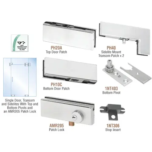 Satin Anodized North American Patch Door Kit for Use with Fixed Transom and Two Sidelites - With Lock