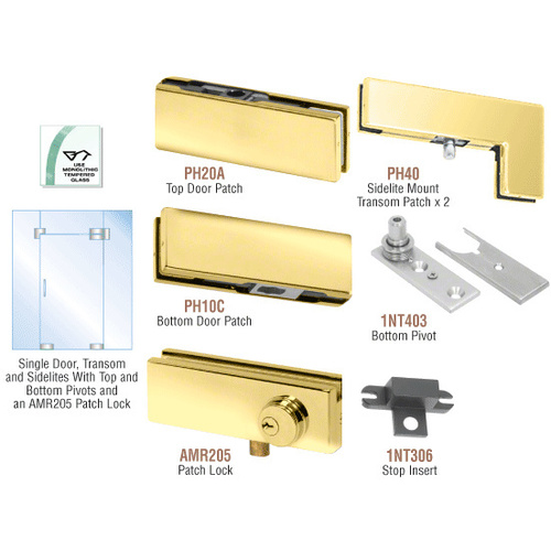 Polished Brass North American Patch Door Kit for Use with Fixed Transom and Two Sidelites - With Lock