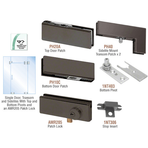 Black Bronze Anodized North American Patch Door Kit for Use with Fixed Transom and Two Sidelites - With Lock